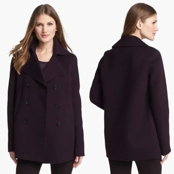 VINCE / Lightweight Double Breasted Wool Blend Pea Coat / Black / Medium - Picture 3 of 10